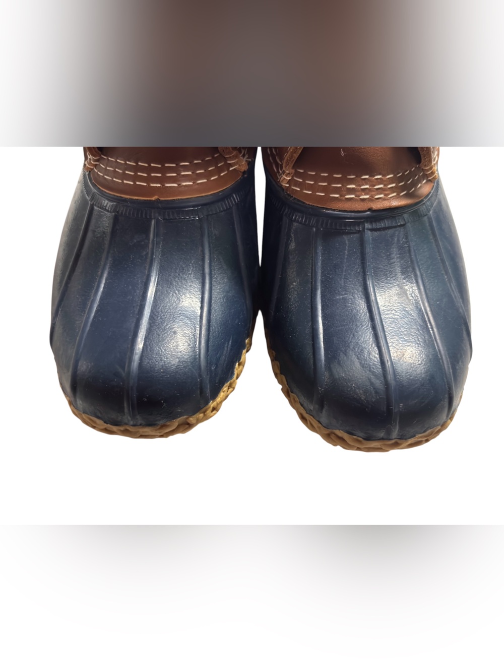 Ends 8/1 L.L. Bean Brown Leather Navy Rubber Duck Boots 9 - Picture 8 of 9